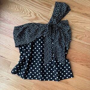 J.Crew NWT One Shoulder Polka Dot Top Bow Detail Black White 100% Silk – Size 8